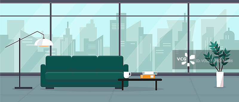 带全景窗的现代空旷客厅图片素材