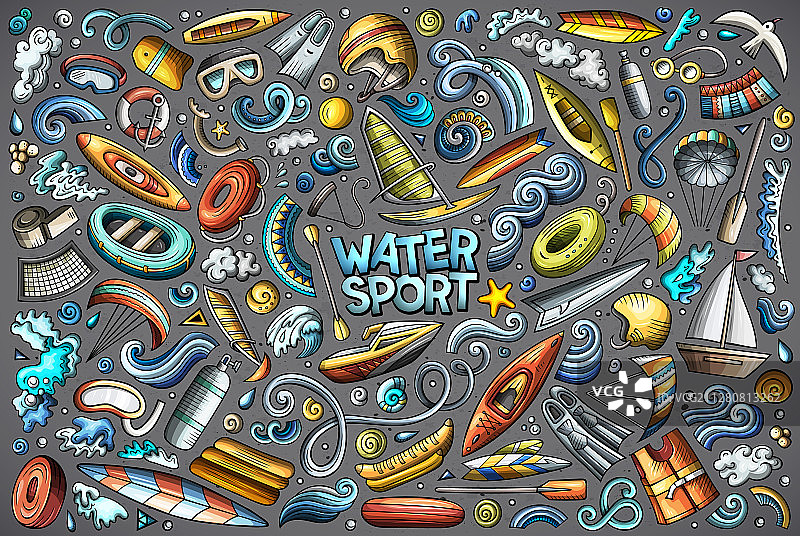 涂鸦卡通：水上运动用品合集图片素材