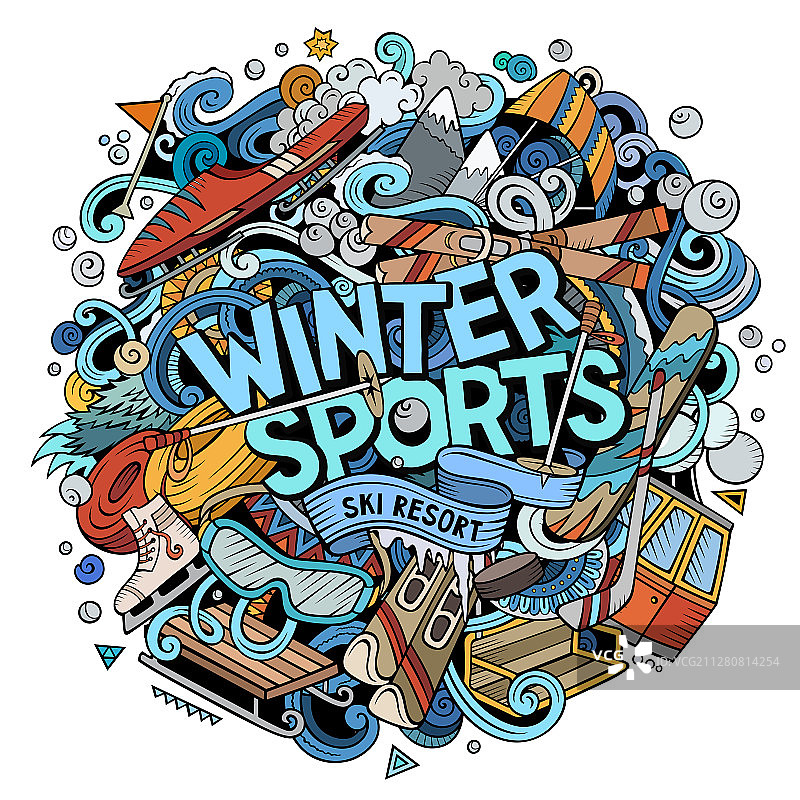 手绘冬季运动涂鸦卡通图片素材