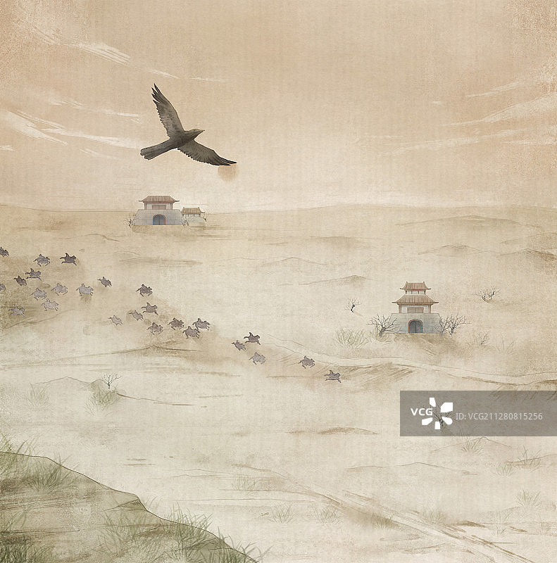 中国风水墨场景插画——怀古图片素材