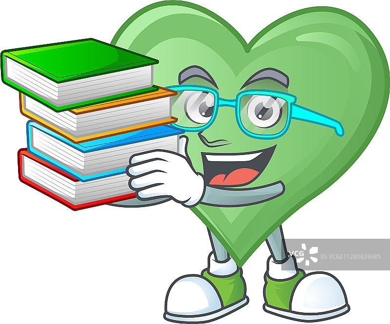 酷炫聪明的学生绿色爱心吉祥物卡通图片素材