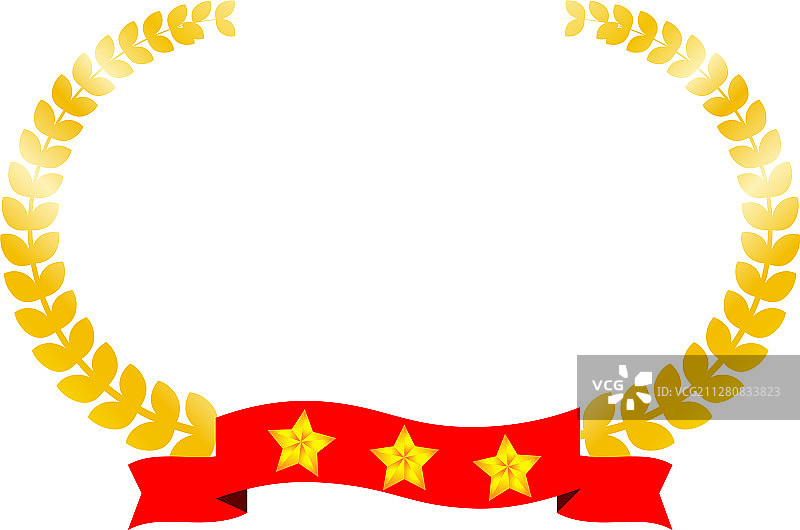 宽边圆形金色月桂三星花环图片素材