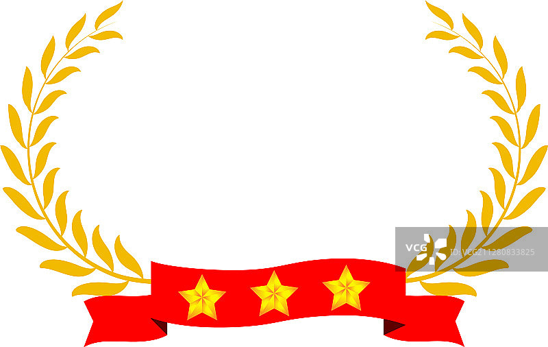 宽边圆形金色月桂三星花环图片素材