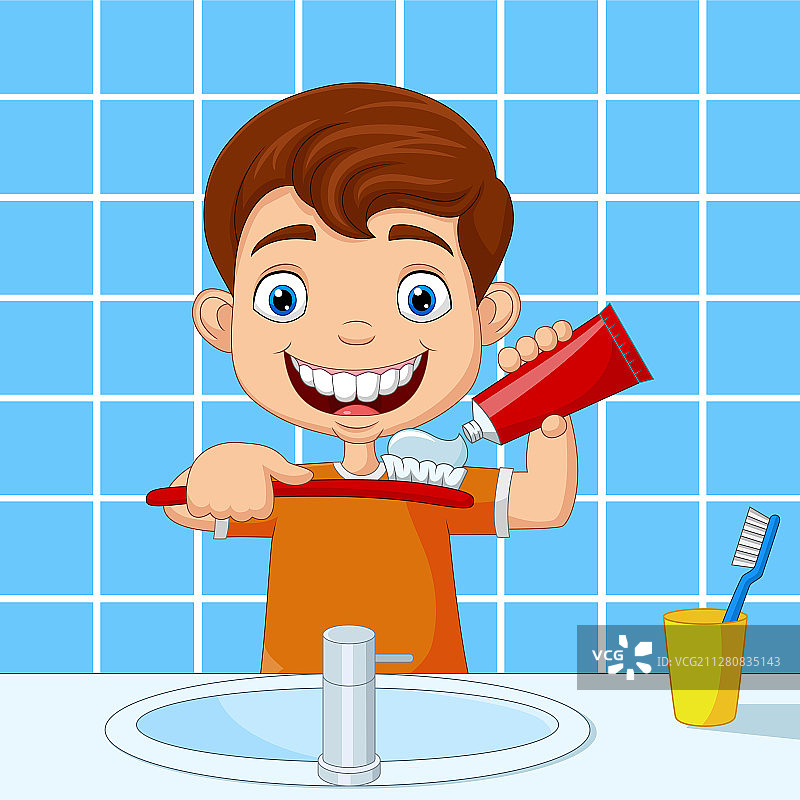 可爱的小男孩在浴室刷牙图片素材
