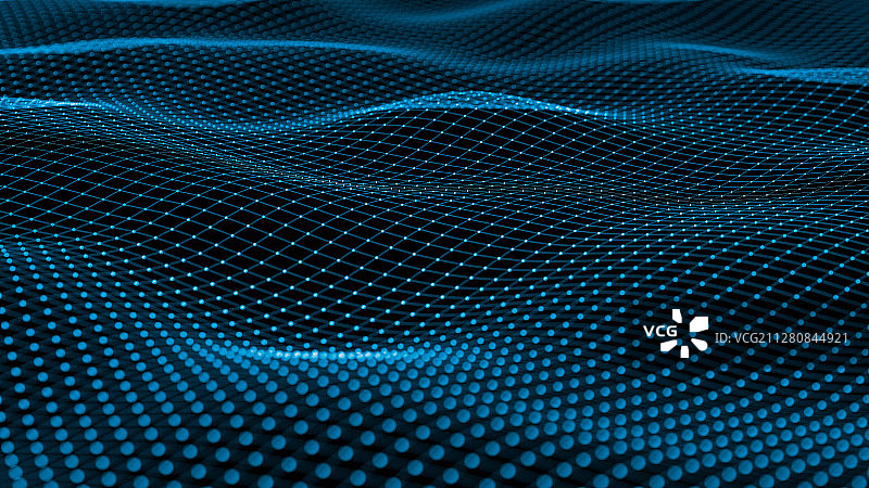 波浪起伏的蓝绿色科技粒子图片素材