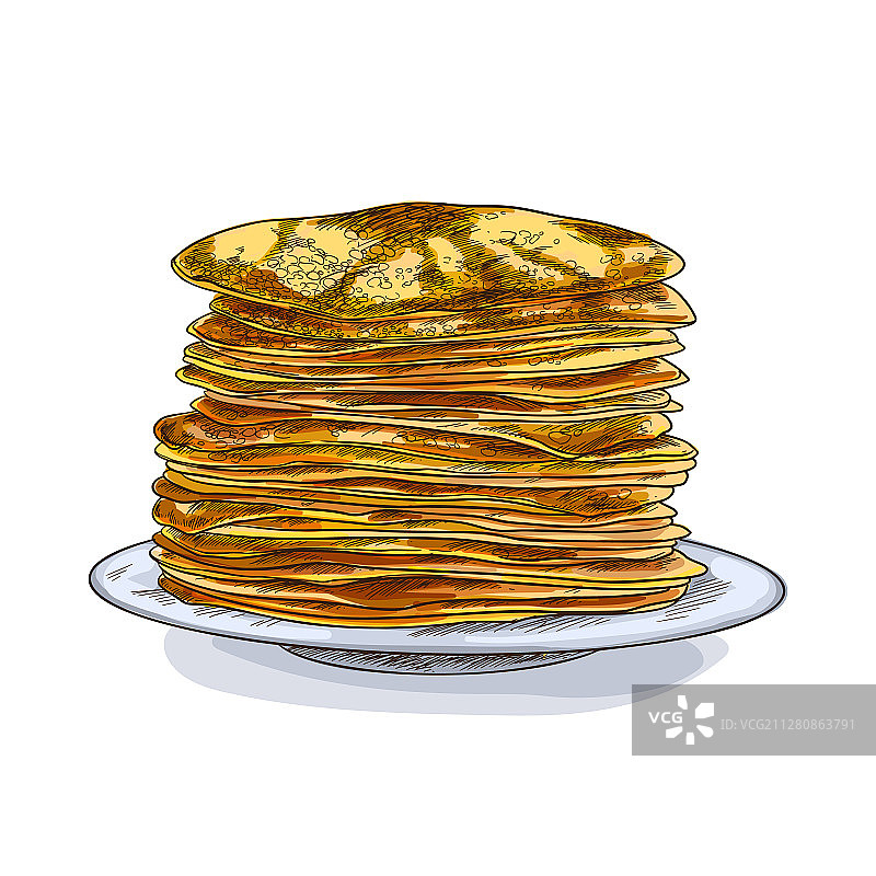盘子里的彩色煎饼堆图片素材