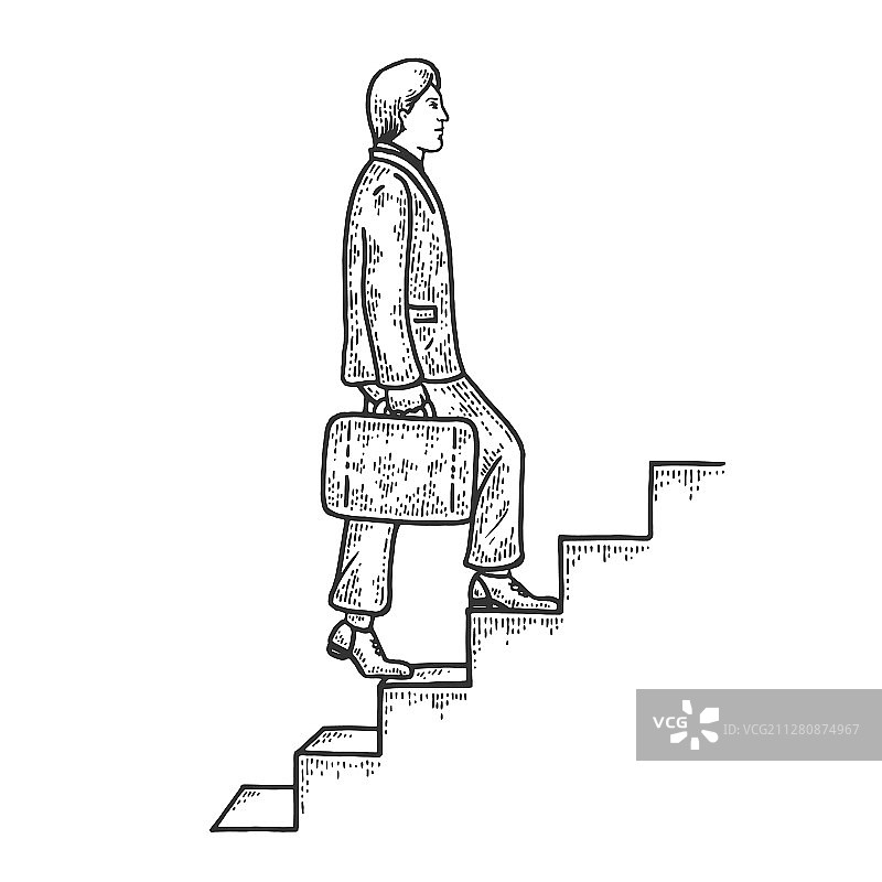 商人爬楼梯素描雕刻图片素材