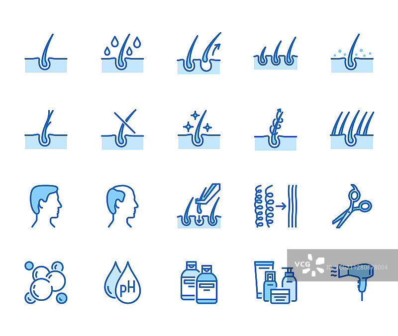 脱发治疗直线图标集洗发水图片素材
