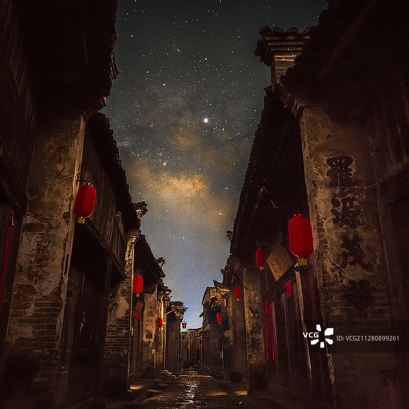 渼陂古街的夜图片素材