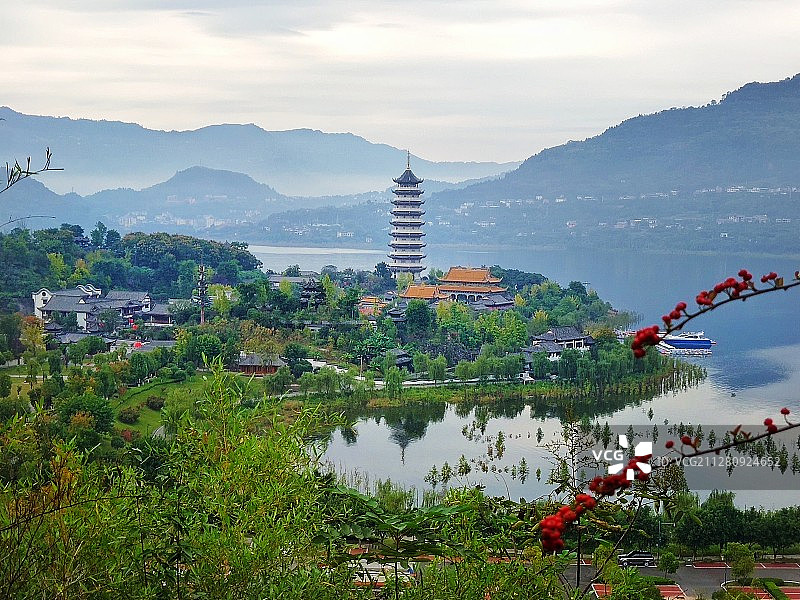 汉丰湖举子园远眺图片素材