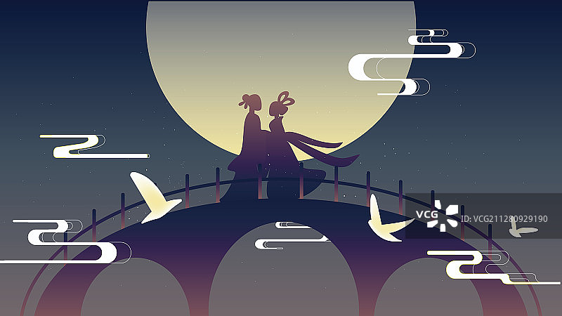 牛郎织女相会的七夕情人节背景图片素材