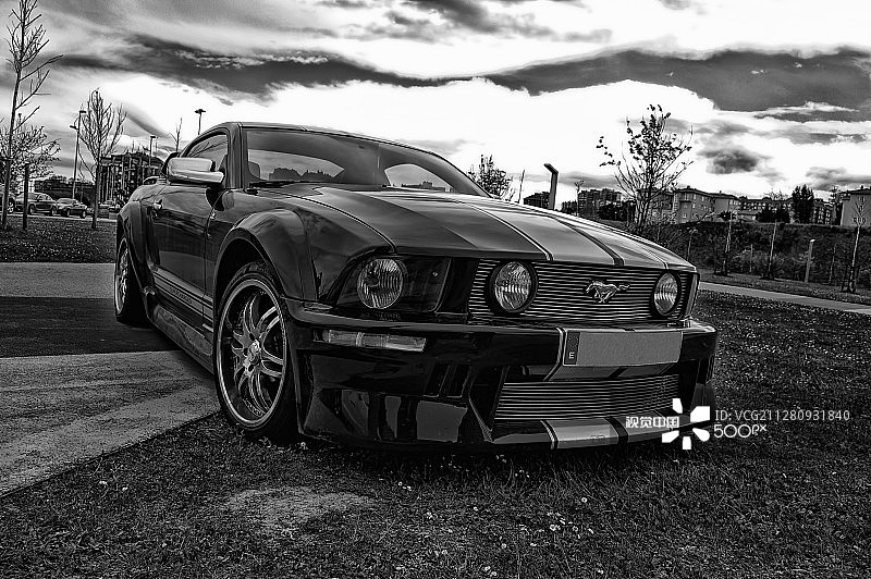 黑白摄影：福特Mustang图片素材