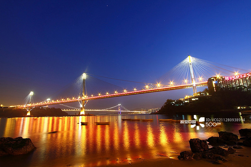 香港汀九桥夜景图片素材