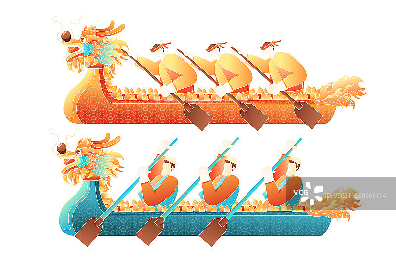 端午佳节传统节日习俗赛龙舟粽子海浪浪花中国风矢量插画图片素材