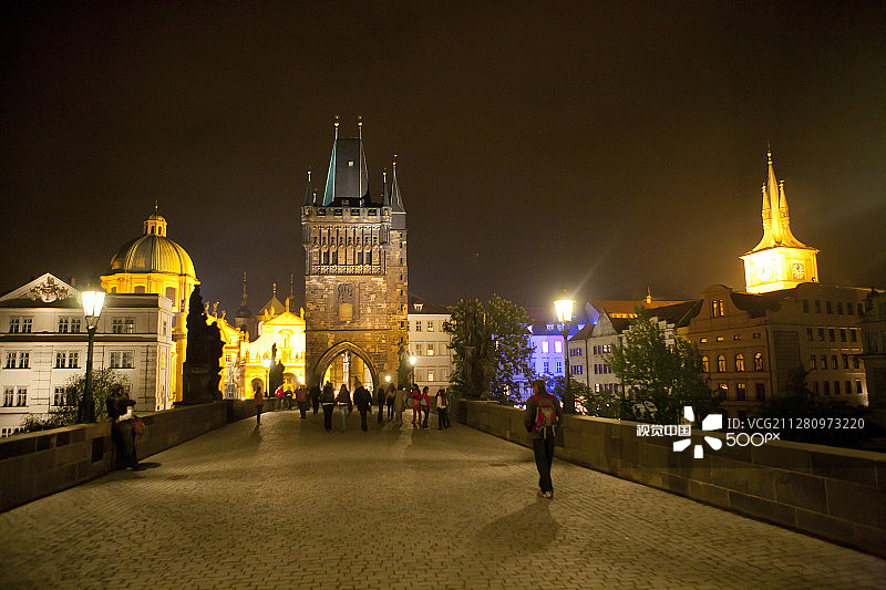 夜色下的查理大桥图片素材