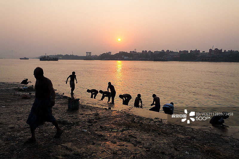 胡格利河日落 - 加尔各答图片素材