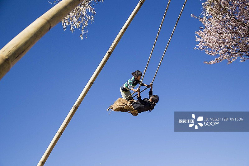 荡秋千的女孩们图片素材