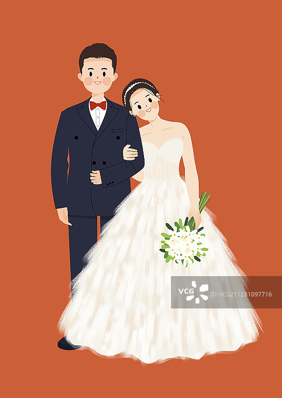 幸福的新郎新娘卡通插画图片素材