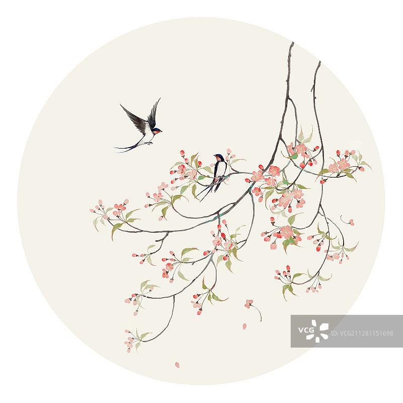 小清新水彩风格花鸟插画 海棠图片素材