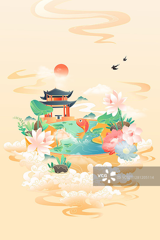 卡通端午节粽子赛龙舟划船中国风传统节日习俗背景矢量插画图片素材