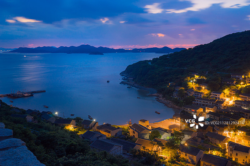 傍晚的朱家尖筲箕湾渔村 舟山图片素材