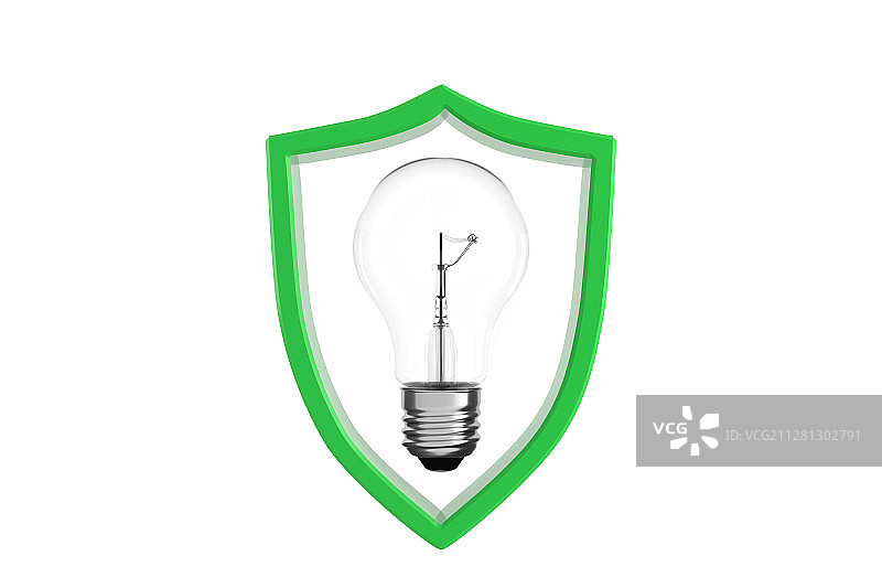 3D盾牌和灯泡图片素材
