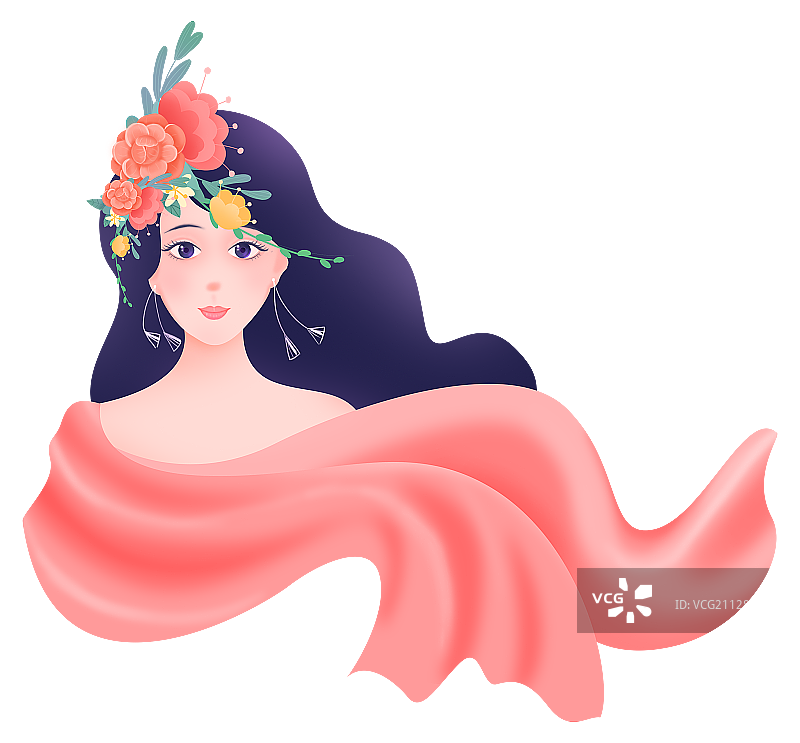 长发戴花的美女图片素材