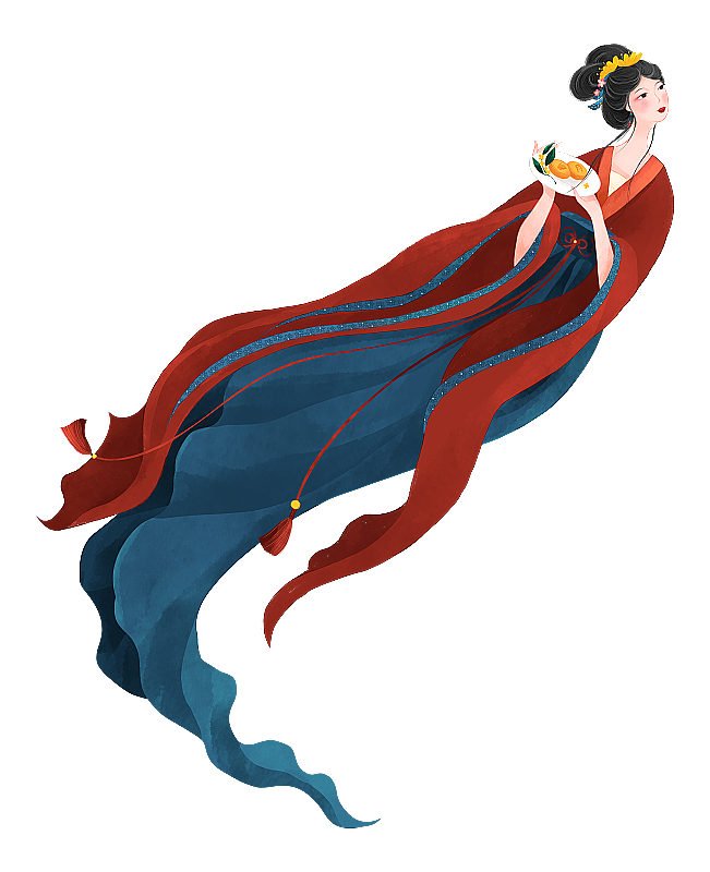 中秋节飞天托月饼的嫦娥仙子插画图片素材