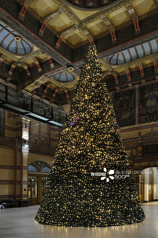 荷兰格罗宁根火车站的圣诞树图片素材