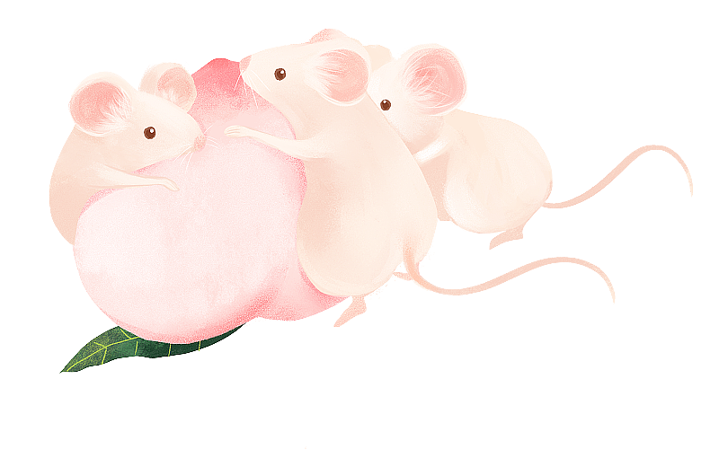 百鼠闹春之抱着水蜜桃的三只小老鼠图片素材