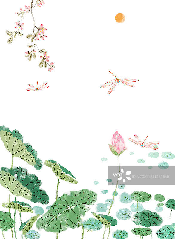 荷花水墨画一图片素材