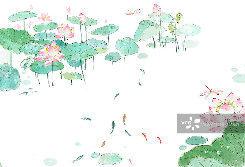 荷花水墨画无背景图片素材