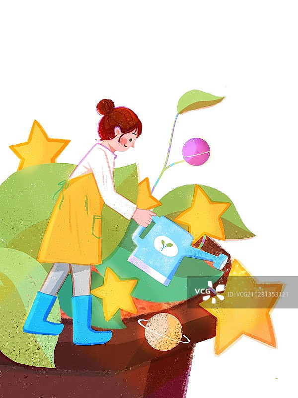 竖版无背景浇花女孩图片素材