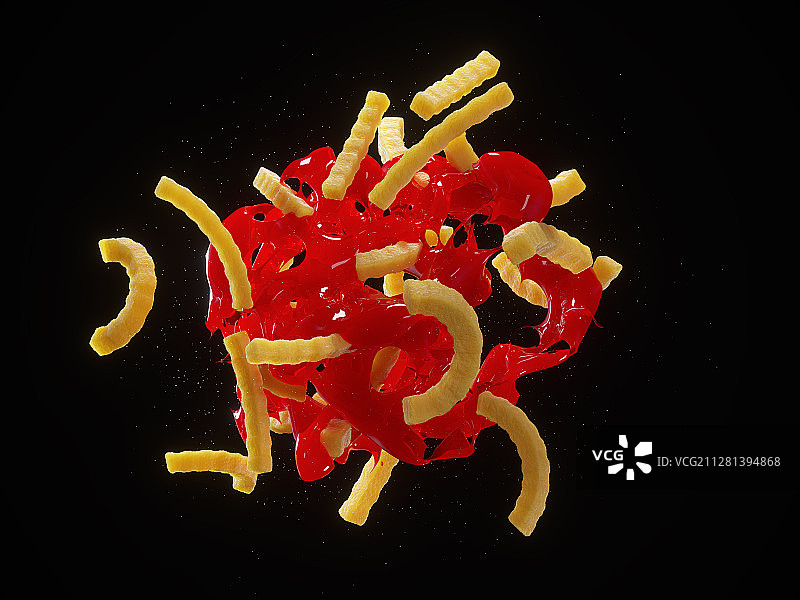 悬浮空中_薯条_番茄酱图片素材