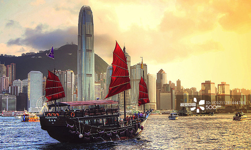 香港尖沙咀海港日落景色图片素材