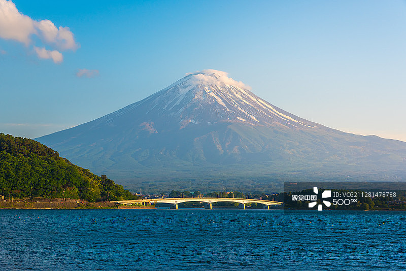 日落时分的河口湖与富士山图片素材
