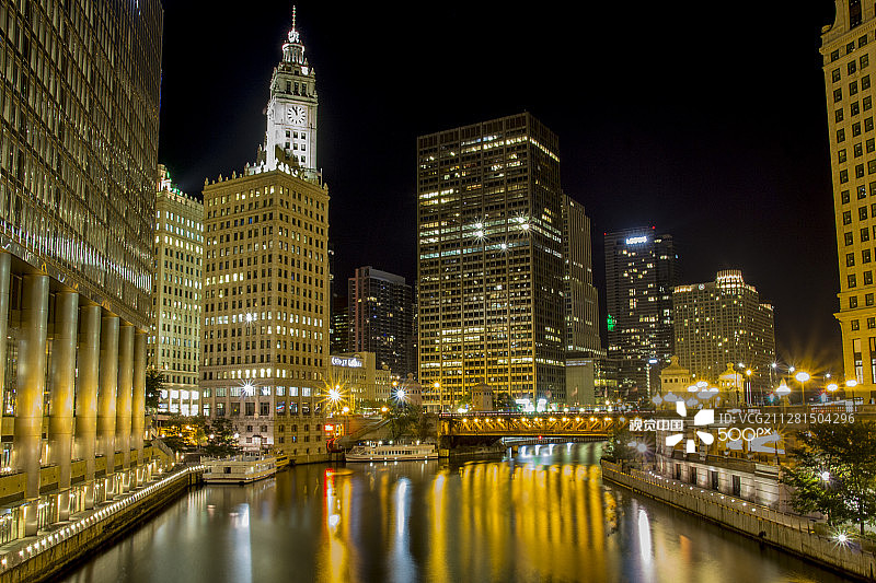 芝加哥河与天际线图片素材