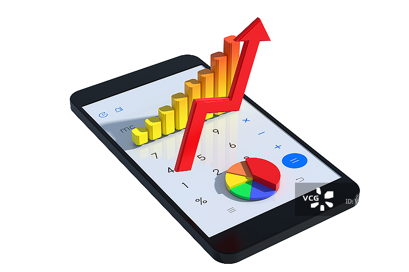 3D手机上的财经图标图片素材