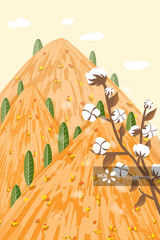 秋季手绘扁平风木棉花风景插画图片素材