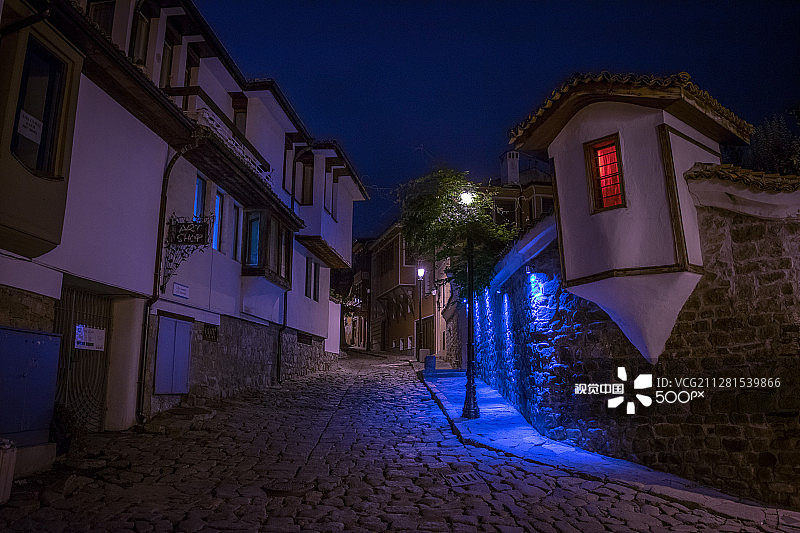 普罗夫迪夫古镇夜景图片素材