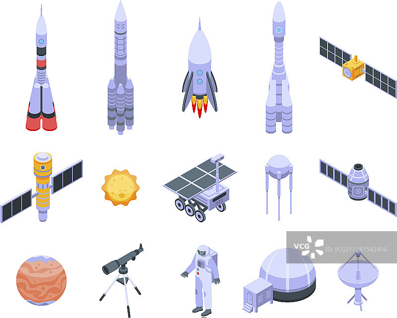 太空研究技术图标2.5D集图片素材