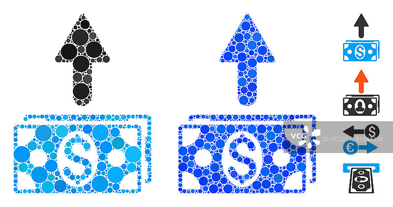 发送纸币马赛克圆形点阵图标图片素材