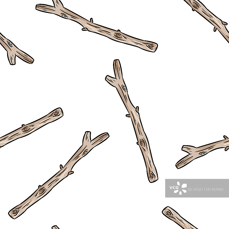 干燥的乡村木制树枝涂鸦无缝图案图片素材