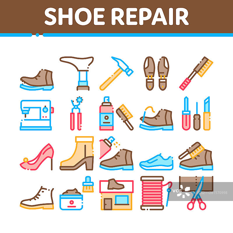 鞋修理设备收藏图标集图片素材