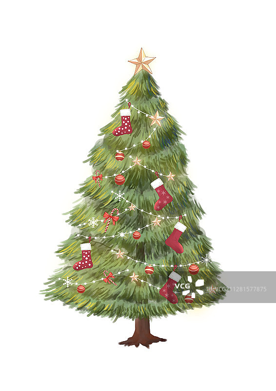 圣诞树装饰板绘插画插图图片素材