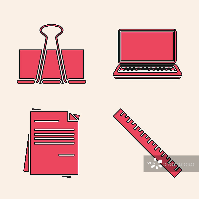 尺子夹子笔记本电脑文件图片素材