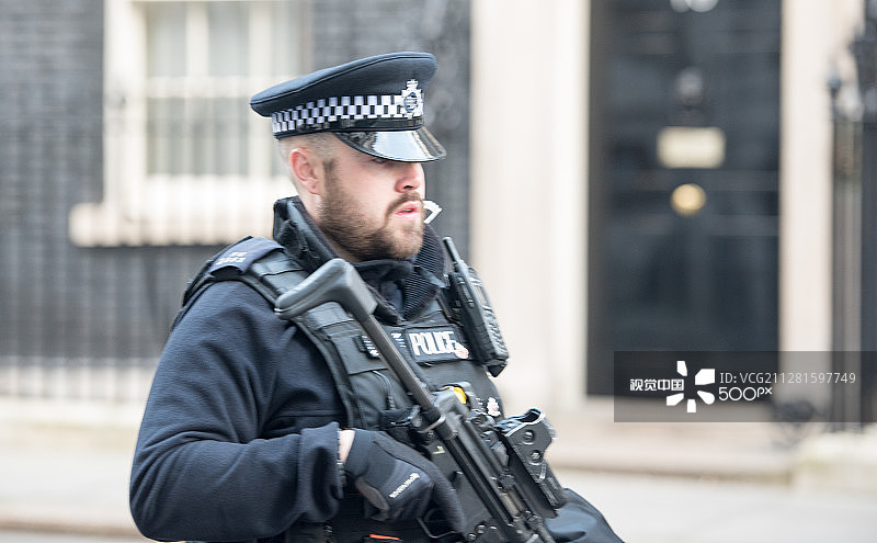 武装警察，伦敦唐宁街10号图片素材