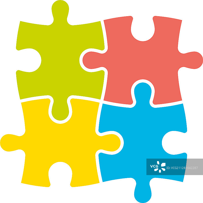 4个彩色拼图碎片团队合作图片素材