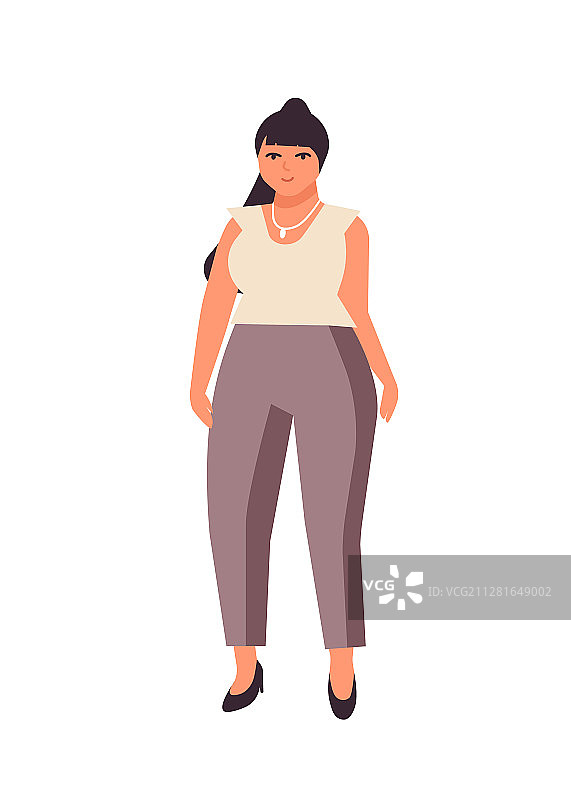 曲线身材的黑发女子（扁平风格）图片素材