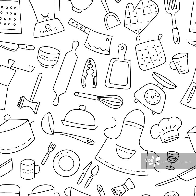 厨房工具和餐具烹饪无缝图案图片素材